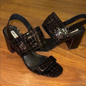 Karl Lagerfeld Black Heeled Sandals with Croc-Embossed Finish